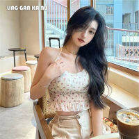 LING GAN KA NU ins สั้น รั่ว navel top  ฤดูร้อน ใหม่ เวอร์ชั่นเกาหลี เซ็กซี่ สลิม ผอมบาง ส่วนเสื้อชั้นในลายดอกไม้ อินเทรนด์