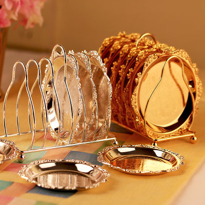 6 Pcs Set Europe Style Relief Metal Plated with Goldsilver Minismal Dessertcakesnack Tray Dish Fruit Plate Party Decoration