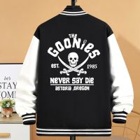 The Goonies Est 1985 Never Say Die Print Jacket Women Street Oversize Baseball Uniform Korean Oversized Coat Button S-5Xlclothes