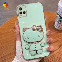 Luxury 6D ซิลิโคนเคสโทรศัพท์เหมาะสำหรับ VIVO Y02 Y21A T1X T2X Y33T Y33s Y21S Y21T Y21 2021 Y31 2021 Y53S Y52 Y72 Y51 2020 Y85 Y50 Y30ปกหลังป้องกัน + ลูกแมว KT น่ารักแต่งหน้าตัวยึดกระจก