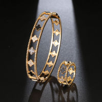 Womens Bracelet &amp; ring set high quality 3A zircon Flower shape design fashionable fashion jewelry 2 pieces set