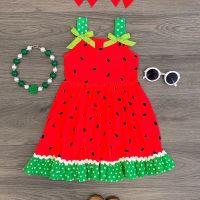 [COD] and children European summer style sleeveless camisole watermelon fruit dress bowknot childrens