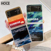 HOCE เคสโทรศัพท์ลายพระอาทิตย์ตกดินสุดสร้างสรรค์สำหรับ Samsung Galaxy Z Flip 3 4 Z เคสหลัง PC แบบแข็ง Flip3 Flip4สำหรับ ZFlip3 ZFlip4เคสกรอบ