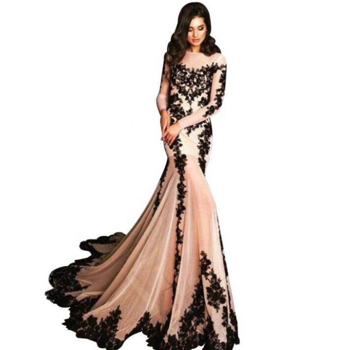 Gaun Wedding See Through Black Lace Long Evening Dress Mermaid Lazada