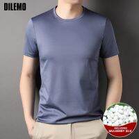 เสื้อยืดท็อปส์ซูคอรอบยี่ห้อใหม่สำหรับผู้ชายไหมหม่อนเกรด1.7ฤดูร้อนแขนสั้นแฟชั่นลำลองสำหรับบุรุษ