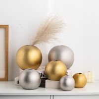 Electroplated Frosted Ball Ceramic Flowerpot Gold and Silver Art Hydroponic Vase Home Decoration Wedding Dress Decoration Gift