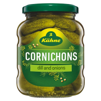 คูห์เน่ แตงกวาดองปรุงรส 370 มล. - Cornichons dill and onions 370ml Kuhne brand