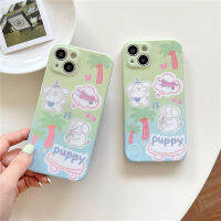 เคสป้องกันเลนส์นิ่มสำหรับ IPhone 11 12 13 14 Pro Max เคสฝาหลังรูปการ์ตูนลายสุนัขต้นมะพร้าวฤดูร้อนน่ารักโทรศัพท์มือถือกันกระแทก