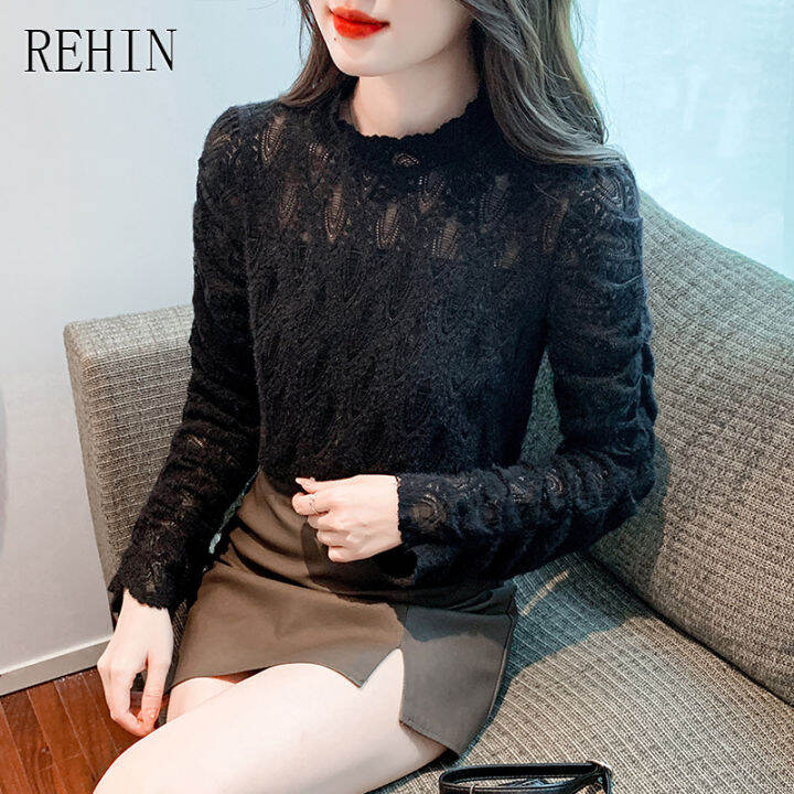 rehin-ของผู้หญิงฤดูใบไม้ร่วงและฤดูหนาวใหม่ขนเส้นด้ายออกแบบซอกเสื้อแขนยาวอายุท้าทายเสื้อหรูหรา