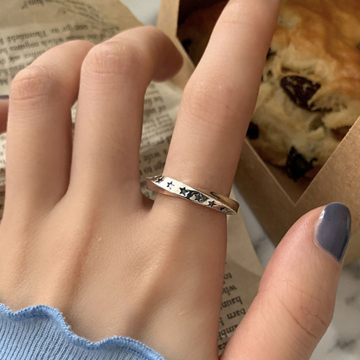 เทรนด์เครื่องประดับ-y2k-พังค์เครื่องประดับเด็กผู้หญิงวินเทจปรับได้แหวนใส่นิ้วผู้หญิงแหวนดาวห้าแฉกเครื่องประดับพังก์