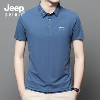 JEEP SPIRIT เสื้อยืดแขนสั้นผ้าไอซ์ซิลค์เสื้อโปโลสำหรับผู้ชาย,เสื้อยืดผ้าฝ้ายทรงหลวมระบายอากาศได้ดีเสื้อโปโลโปโลแขนสั้นสำหรับเดินทาง