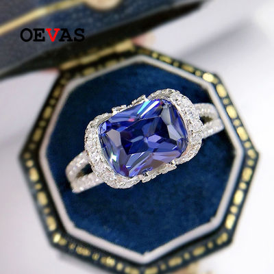 OEVAS 100 925 Sterling Silver 7*9mm Oval Sapphire High Carbon Diamond Rings For Women Sparkling Wedding Party Fine Jewelry Gift