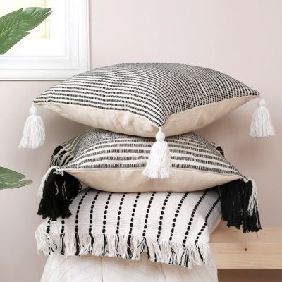Flower Cutting Cotton&amp;Linen Fabric Boho Jacquard Throw Pillow Case 30X50cm 45X45cm Tassels Cushion Cover For Home Sofa Decor Office Waist Rest Cushion Cover