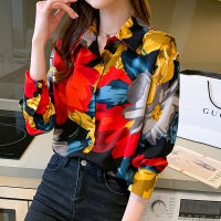 Ready Stock Spring and Summer New Vacation Survey Shirt Woman Vintage Chiffon Shirt Female Sleeve