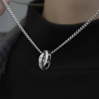 Men 39;s Stainless Steel Necklace Personality Ring Pendant for Boyfriend Gift Retro Double Ring Light Chaser Necklace