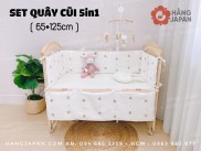 Bộ quây cũi vải 5in1 hình gấu kèm ga chun bọc đệm cho bé kích thước 65