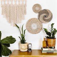 3ชิ้นเซ็ต Boho straw ทอแขวนผนังตกแต่งรอบเครื่องประดับ Nordic Wall Art ตกแต่งแผ่นหวาย Wall Decor Home handick clusters