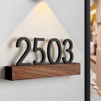 House Number Plate Custom Residential Private RoomHotel Villa Room Number Entrance Door Digital Affix Acrylic Wood Sign Plate Wall Stickers Decals