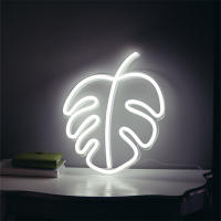 LED Neon White Leaf Wall Sign for Cool Light, Wall Art Bedroom Decorations Home Accessories Party Holiday Decor Light Up Signs