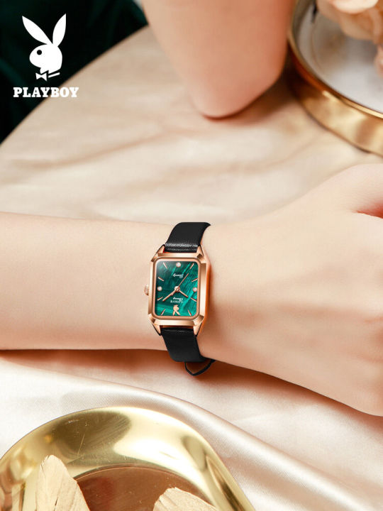 ของแท้100-playboy-2023ใหม่ชุดนาฬิกาลำลองผู้หญิงซื้อ1-take-2หน้าปัดสี่เหลี่ยมนาฬิกากันน้ำสำหรับผู้หญิง-giftbox