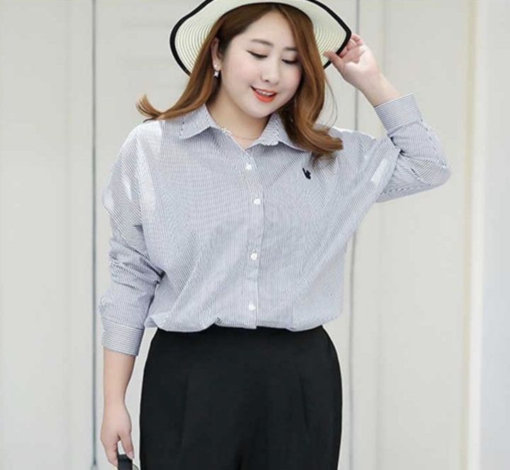 l4-56-พร้อมส่ง-เสื้อเชิ้ตไซส์ใหญ่-เสื้อเชิตผู้หญิงอวบ-เสื้อทำงานคนอวบ-เสื้อเชิ้ตโอเวอร์ไซส์-เสื้อเชิ้ตทำงานคนอ้วน