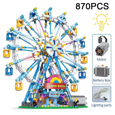 870PCS Rotating Ferris Wheel Building Blocks City Street View With LED Light Desktop Decoration Model Bricks Toys For Kids Gifts