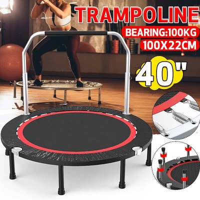 trampoline แทมโพลีน 40 นิ้ว สปริงบอร์ดกระโดด เตียงกระโดด สำหรับออกกำลังกาย ที่จับเป็นทรงสี่เหลี่ยมจับถนัดมือ รับน้ำหนัก 300kg ขจัดเซลลูไลท์ สปริงบอร์ดเด็ก ที่กระโดดออกกำลังกาย (แทมโพลีน,แทรมโพลีนใหญ่,เทมโพลีน,แทมมารีน กระโดด,แทมโบรีนกระโดด,กระโดดสปริง)