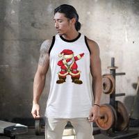 Mens Christmas Tank Top Muscule Santa พิมพ์ Singlets เสื้อผ้าเพาะกายฟิตเนสตาข่าย Quick-Drying ยืดแขนกุด Vest