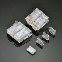 Rj45 Cat6ปลั๊กแบบโมดูลาร์ Utp รวมถึงแถบโหลดพลาสติกแทรกสำหรับการกระจายสายไฟ-ใบมีดสามแฉก