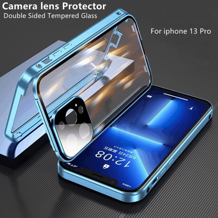 สินค้าใหม่ในสต็อก-360แม่เหล็กดูดซับกรณีโลหะสำหรับ-iphone-14-11-12-13-pro-max-12-13มินิสองด้านฝาครอบกระจกกล้องเลนส์ฟิล์มป้องกัน