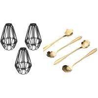 4Pcs Cute Flower Teaspoon Dessert Coffee Spoon with 3Pcs Iron Bulb Guard Lamp Cage, Ceiling Fan and Light Bulb Covers