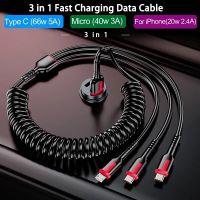 3 in 1 66W Fast Charging Data Cable USB Type-C Wire Spring Micro USB Charger Data Cable For iPhone 14 Samsung Xiaomi Huawei POCO