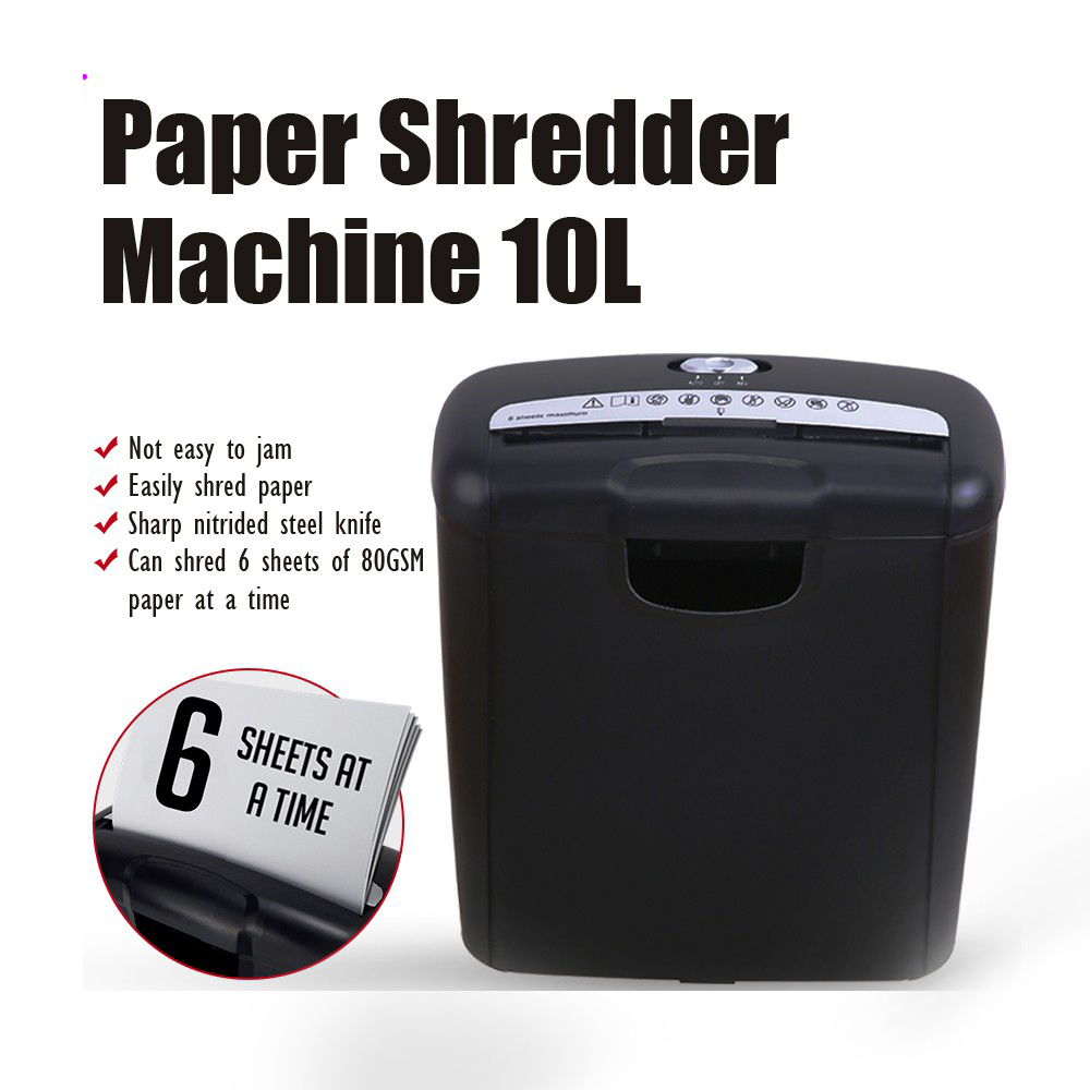 10L Bin Office Electric Shredder for Document & Card Strip Cut Destroy 6 sheets 