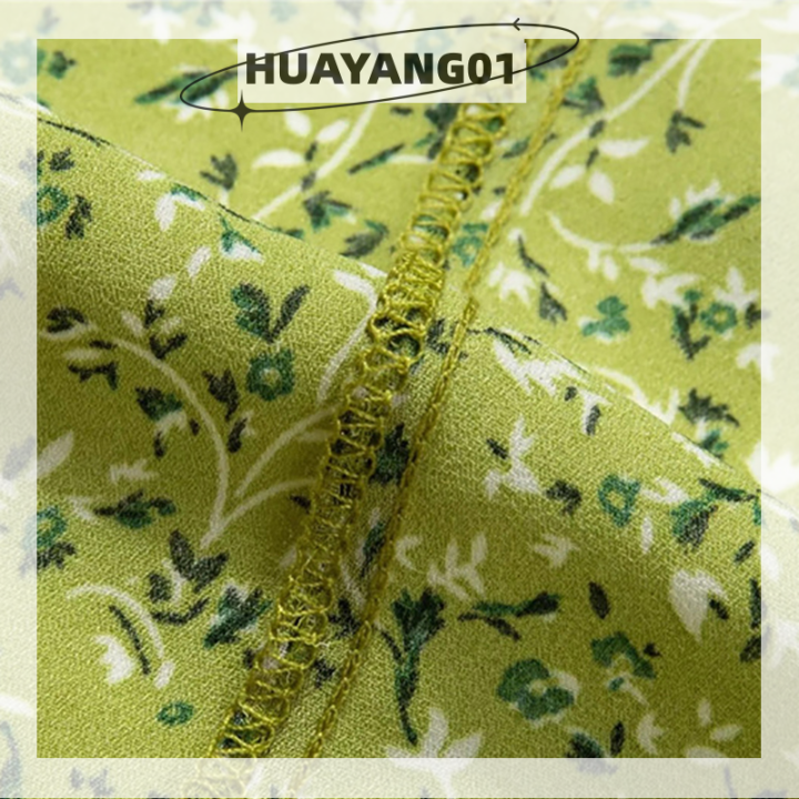 huayang01-2023แฟชั่นสุดฮิตใหม่-สายรัดสปาเก็ตตี้ผูกเชือกพิมพ์ลายดอกไม้ชุดมินิเดรสวันหยุดฤดูร้อน