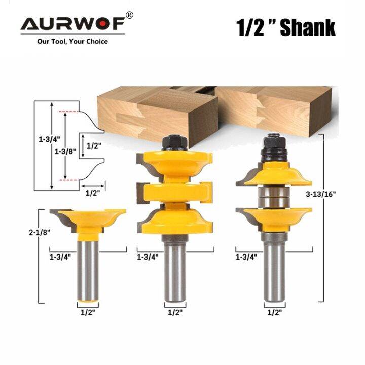 LAVIE 3pcs 12mm 12.7mm Shank Entry Interior Tenon Door Router Bit Set