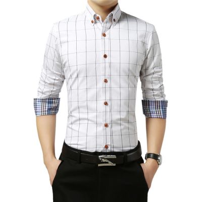 6 Color Mens Shirt Long Sleeve Turn-down Color Business Slim Fit Cotton Plaid Shirt Men Clothing
