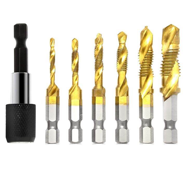 7Pcs Combination Drill and Tap Bit Set 3In1 Coated Screw Tapping Bit Tool for Drilling Metric
