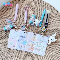 FUYONG Cinnamoroll เด็กผู้หญิง จี้ บัตรเครดิตธนาคาร รูปแบบสองด้าน บัตรรับประทานอาหาร เคสการ์ดการ์ตูน เชือกเส้นเล็ก ปกบัตรรถโดยสาร ผู้ถือบัตร