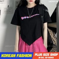 Plus size เสื้อผ้าสาวอวบ❤ เสื้อยืดสาวอวบอ้วน ไซส์ใหญ่ ผู้หญิง เสื้อยืดครอป ทรงหลวม แขนสั้น คอกลม สีดำ ฤดูร้อน สไตล์เกาหลีแฟชั่น V728