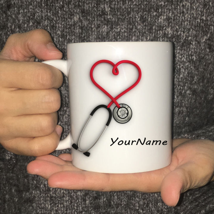 พยาบาลและแพทย์ของขวัญส่วนบุคคลแก้ว-แก้วกาแฟหูฟังแก้วของขวัญตลกและไม่เหมือนใครพิมพ์ทั้งสองด้าน