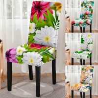 Elastic Floral Dining Chair Cover Strech Flower Printed Chair Slipcover Seat Cover for Kitchen Stool Home Hotel Banquet Decor Sofa Covers  Slips