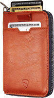 Vaultskin NOTTING HILL Slim Zip Wallet with RFID Protection for Cards Cash Coins (Cognac)