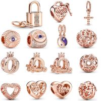 Rose Gold Plated Openwork Heart 925 Sterling Silver Charm Bead For Women Fit Original Pandora Bracelet Necklace DIY Jewelry Gift