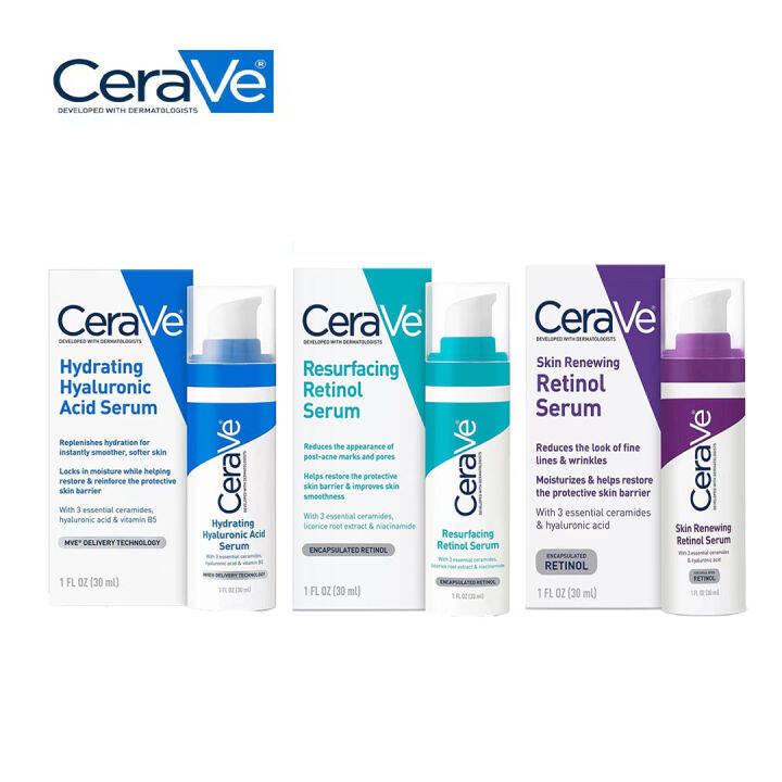 CeraVe Facial Serums Resurfacing Retinol, Skin Renewing Vitamin C, Skin Renewing Retinol