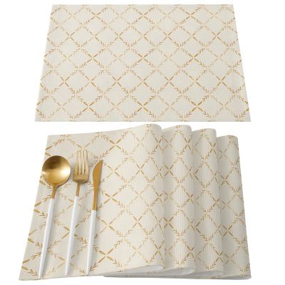 【LZ】▣♘✈  Modern Geometric Texture Kitchen Dining Table Decor Accessories 4/6pcs Placemat Heat Resistant Linen Tableware Pads Mats