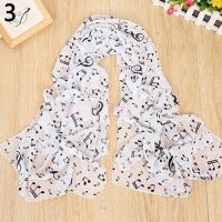 【Ready】Women Soft Shawl Wrap Korean Style Music Note Printed Chiffon Silk Long Scarf