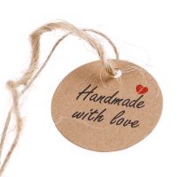 【LZ】❂❒  Handmade com Etiquetas de Amor Pendurar Tags Papel Kraft Em Branco 20m String Tag Favores Do Partido Presente 100Pcs