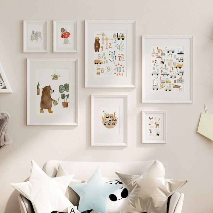 boho-การ์ตูนโปสเตอร์พิมพ์สำหรับเนอสเซอรี่ผนังศิลปะเด็กประดับห้องเด็ก-หมี-เต่า-ช้าง-กวาง-หอยทาก-ผ้าใบจิตรกรรมจำนวนตัวอักษร