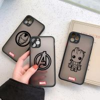 Marvel Avengers Logo Matte Coque Case For iPhone 14 13 12 11 Pro Max Mini XR XS X 7 8 Plus Shockproof Clear Cover Iron man Groot  Screen Protectors