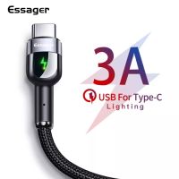 （พร้อมส่งในประเทศ）Essager สายชาร์จ Type C 1 เมตร / 2 เมตร LED 3A USB Type C เคเบิ้ลสำหรับซัมซุงหัวเว่ย Xiaomi oppo ชาร์จอย่างรวดเร็ว USB-C ชาร์จโทรศัพท์มือถือสาย